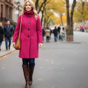 Guillaume NEW Pea Coat Wool Pockets Relaxed Fit Pink Preppy Jacket Funnel Neck